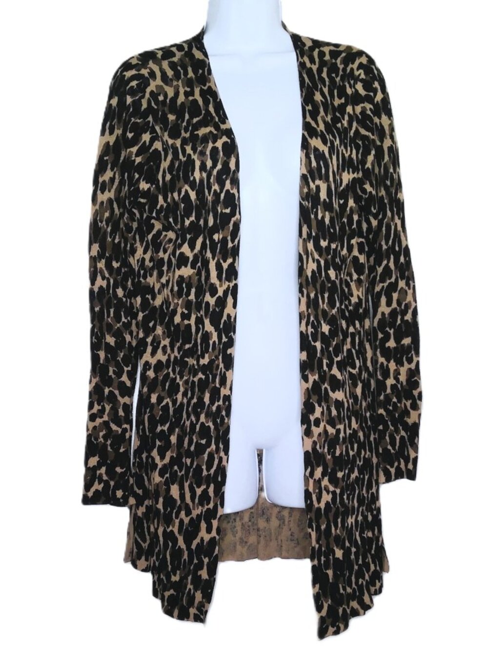 Halogen Long Open Cardigan Duster Leopard Animal Print Cheetah Linen & Rayon S